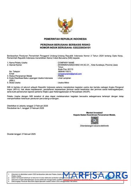 Downloadable Indonesia certificate of incorporation Word and PDF template